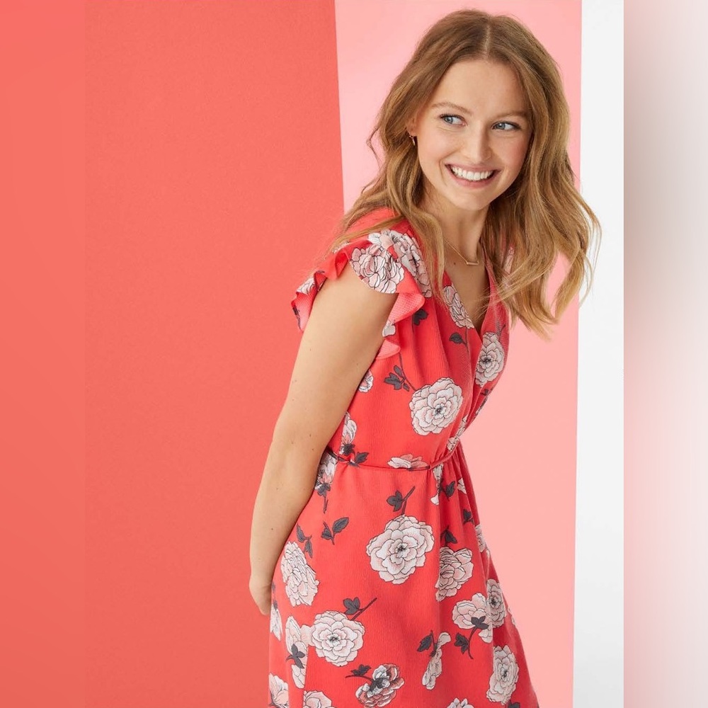 LOFT Coral Floral Midi Dress